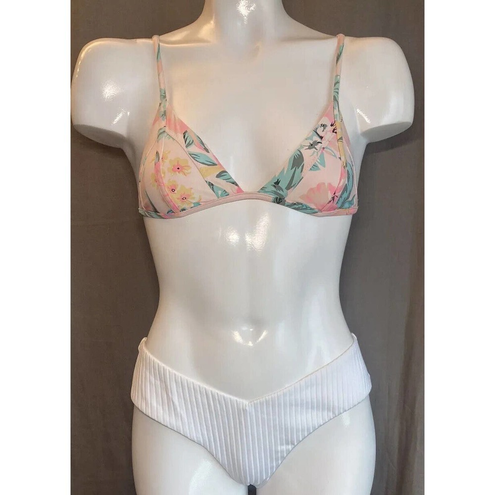 Rip Curl Bikini Luxe Hipster Set Womens Cheeky Coverage Pink Top White Bottom